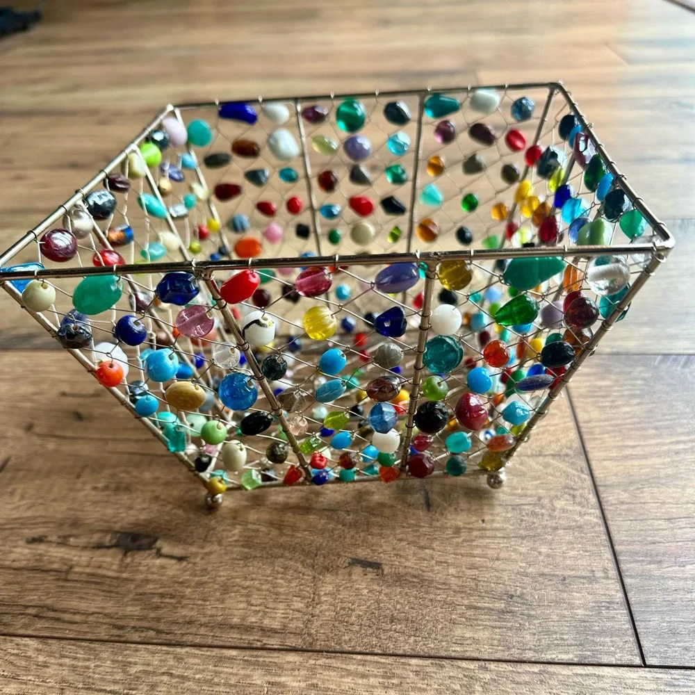 Multicolor Beaded Wire Decorative Basket